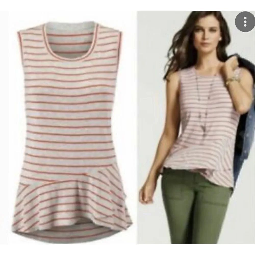 Cabi Striped Ruffled Sleevless Top Size Small